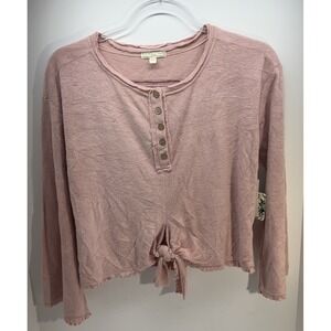 Chelsea & Violet Girl's Blush Top Size L Cozy Tie Front Scallop3/4 wood Buttons